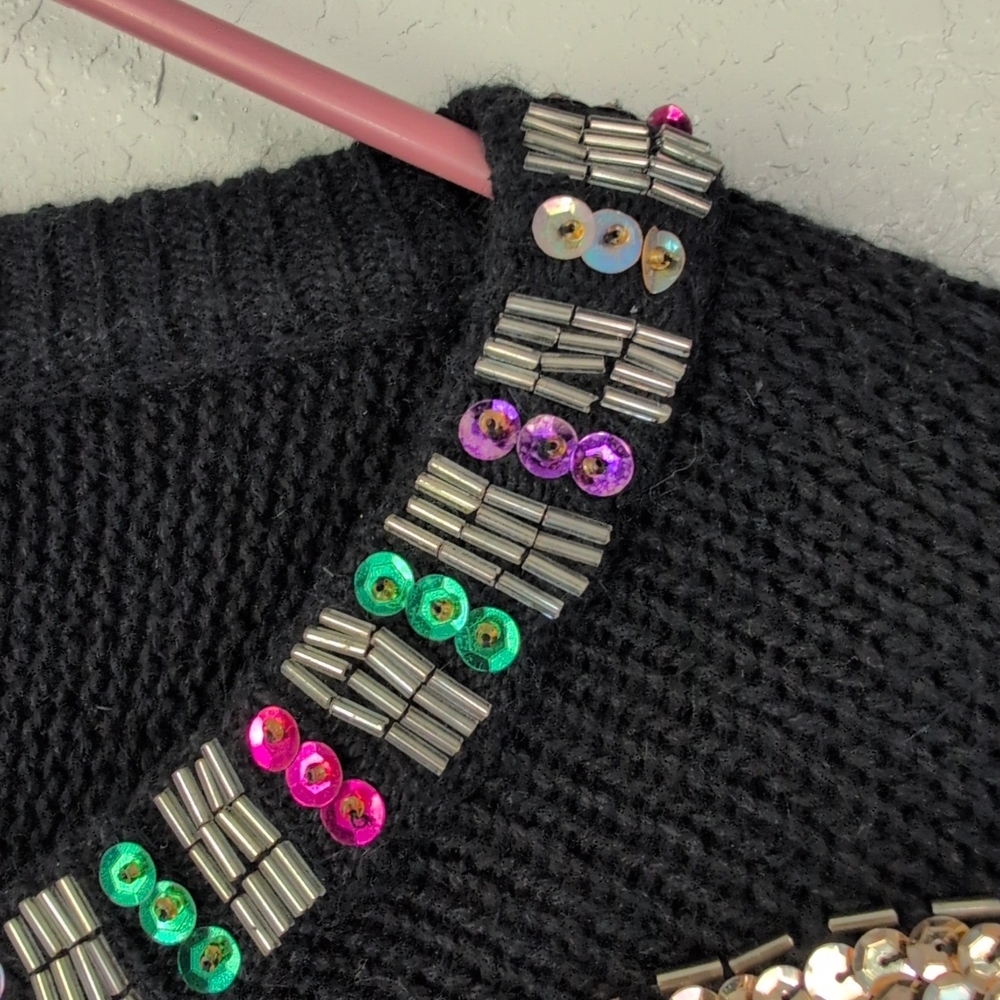 VTG Marnie West Sweater M Black Sequins Shoulder Pads Glam Indie Whimsy Granny - Picture 4 of 11